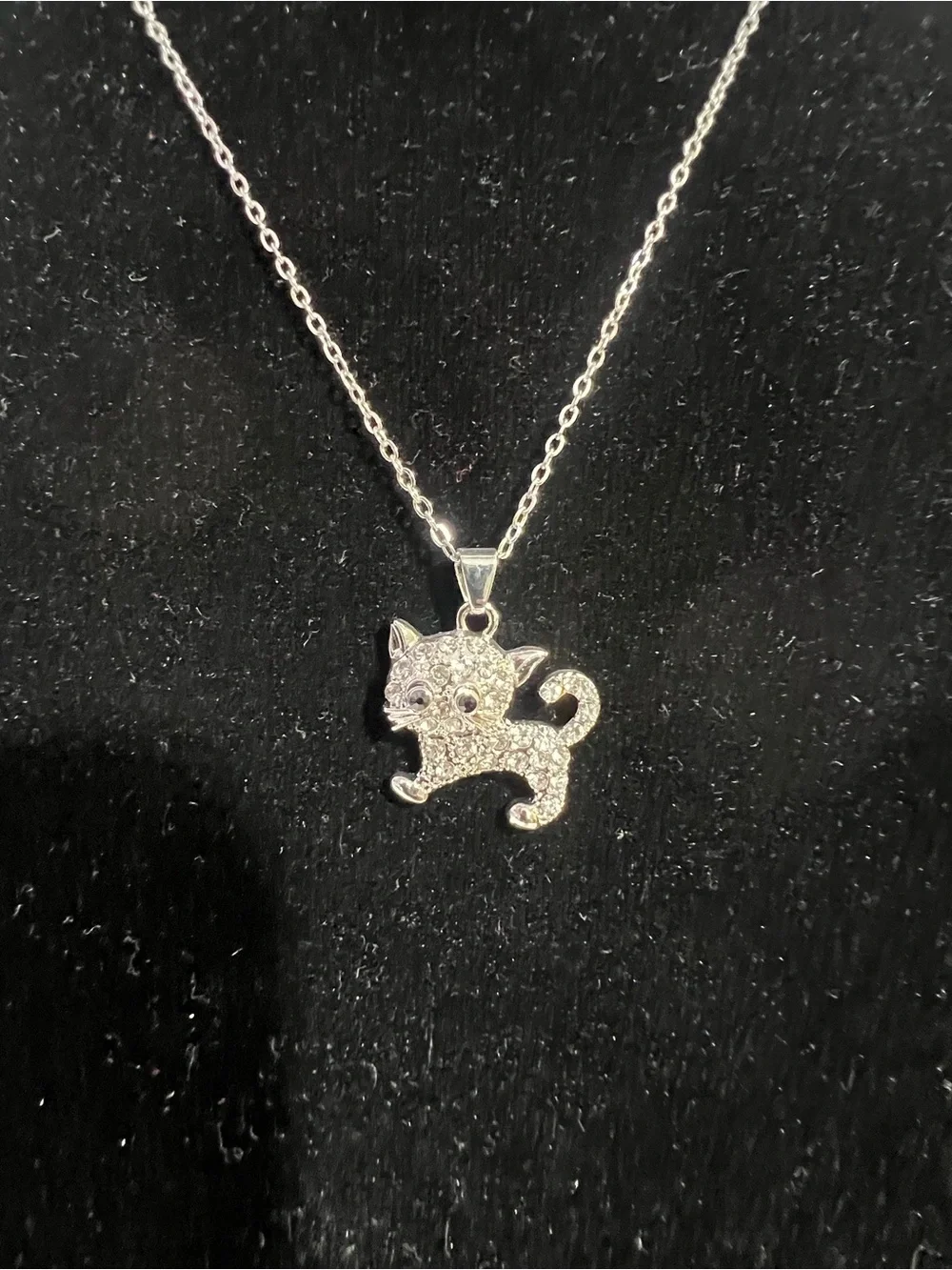Silver Cat Pendant Necklace - Sparkling Cat Charm for Cat Lovers